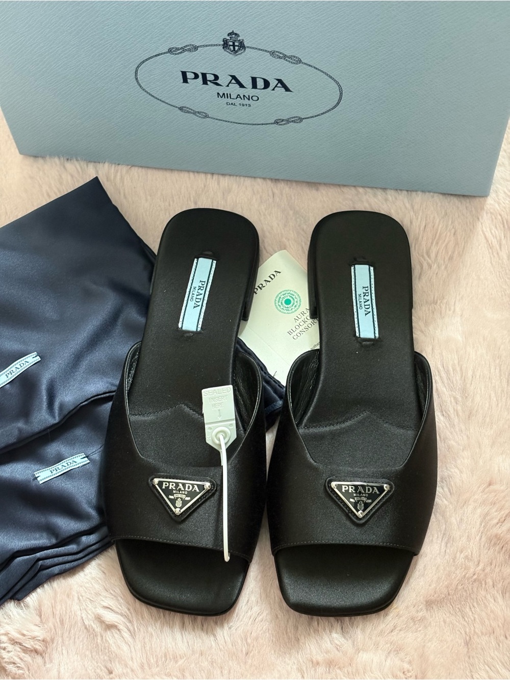 Prada Black silk Square-Toe Slide Sandals - Picture 3 of 7